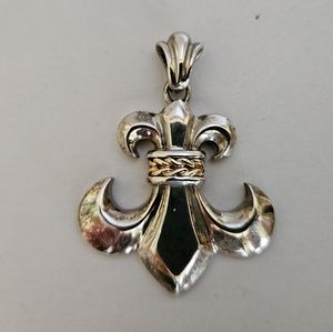 Sterling Silver and 14k Gold Fleur de Lis Pendant